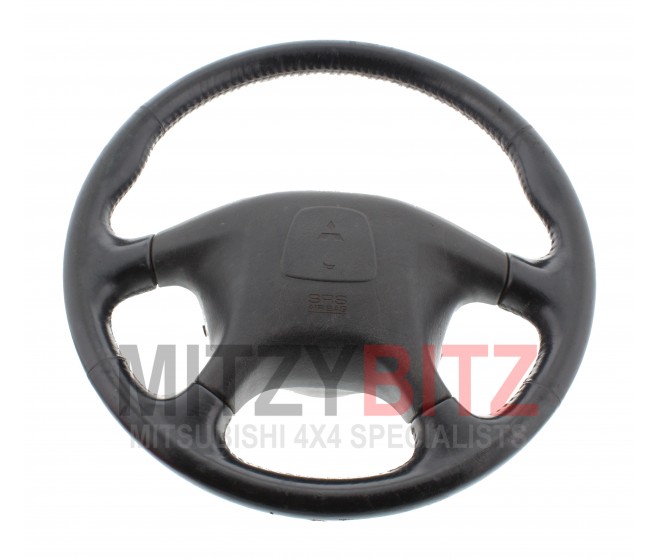 BLACK LEATHER STEERING WHEEL WITH AIRBAG  FOR A MITSUBISHI DELICA SPACE GEAR/CARGO - PA4W